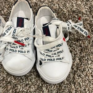Polo by Ralph Lauren White Kids Sneakers with Navy & Red Trim size 5